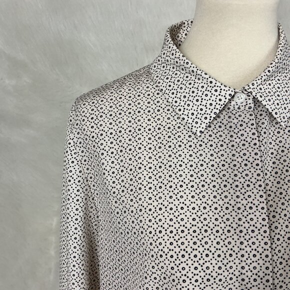 Lafayette 148 Black & White Scottie Dot Print Button Up Shirt Blouse L - Picture 2 of 10